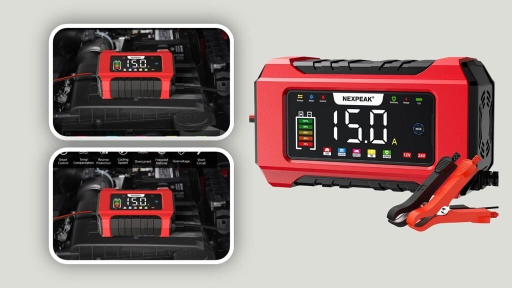 NEXPEAK 15A Portable Smart Battery Charger