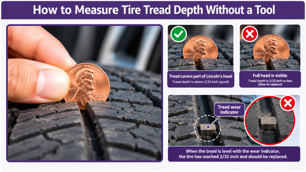 How to Measure Tire Tread Depth Without a Tool
