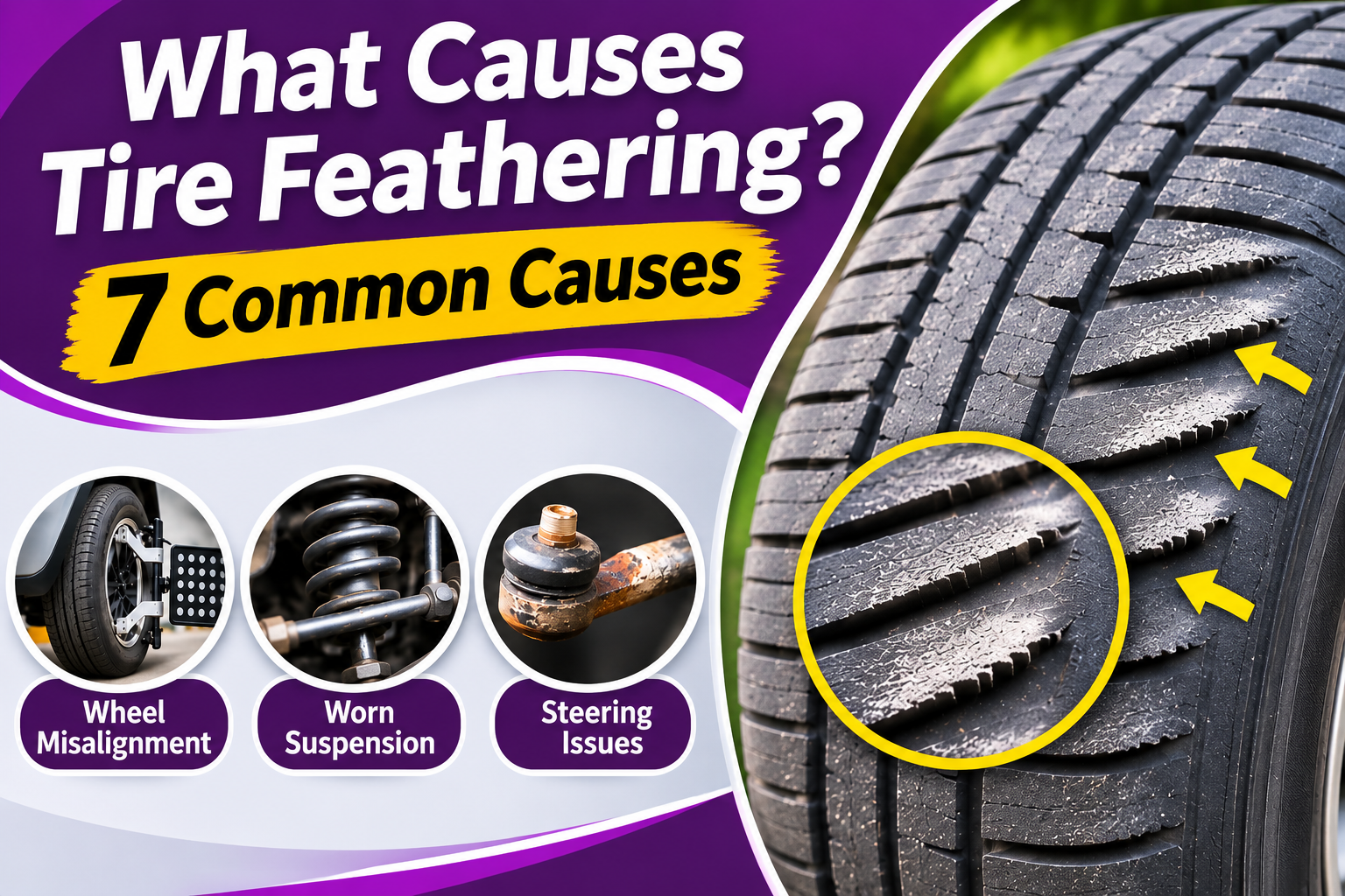 What Causes Tire Feathering? 7 Common Causes and Fixes